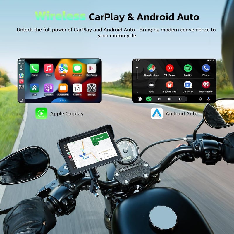 LAMTTO 7-Inch Wireless Motorcycle Carplay GPS Navigation System with Apple Carplay and Android Auto, Portable Moto Car Play Screen with Dual Bluetooth, Navigation, Siri, Google Assistant, Anti-Glare - Image 2